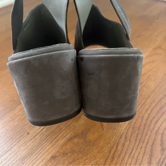 Eileen Fisher Charcoal Gray Sling Back Suede Chunky Heel Peep Toe Shoes Sz 11 - Picture 8 of 8